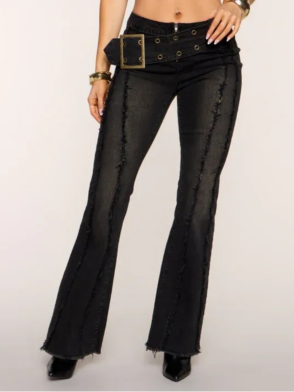 Road Markings Frayed Flared Denim Jeans Women’s Size XXL Black *Stock Pict Vary*